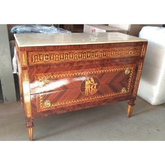 Cômoda Luiz XV Madeira Maciça Marchetaria Classica Marmore Importado Veios Originais 03 gavetas