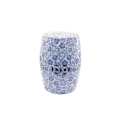 Banco Jardim Garden Seat Ceramica Branco Florais Azuis - comprar online