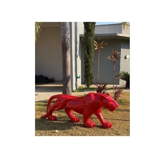 Escultura Decorativa Pantera Andando Fibra Vidro Vermelho