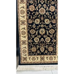 Tapete Passadeira Preto E Bege C Franja Design Floral 250cm