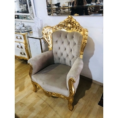 Poltrona Classico Europeu Madeira De Lei Folha Ouro Entalhes