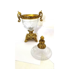 Potiche Redondo Cristal Lapidado Poliresina Dourada - LUXdécor