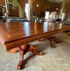 Mesa De Jantar Madeira Maciça Chanfrado Duas Bases Classico - LUXdécor