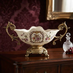 Centro De Mesa Fruteira Brasão Florais Clássicos Porcelana