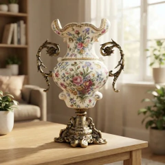 Ânfora Vaso Alças Base Bronze Detalhes Clássico Alto Padrão - comprar online