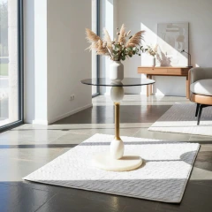 Mesa Lateral Moderna Base Mármore Branco Tampo Vidro Fumê - comprar online