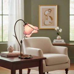 Abajur Luminária Tiffany Cúpula Flor Rosa Finos Traços Alto - comprar online