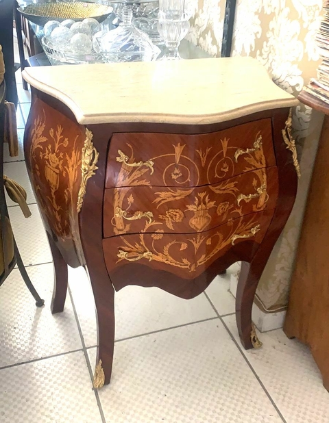 Mesa Cabeceira Bombê Classica Marchetaria Florais Marmore