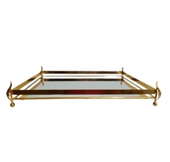 Bandeja Maior Retangular Moderna Metal Dourado Fundo Espelhado
