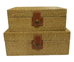 Kit 02 Caixas Decorativas Marrom Claro com Fecho Abotoado