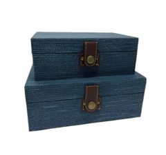 Kit 02 Caixas Decorativas Azul com Fecho Abotoado