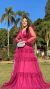 Vestido Longo Fucsia Três Marias De Manga Longa - comprar online