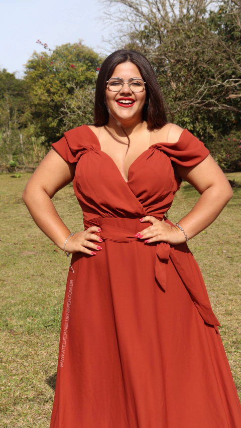 Vestido Bella Terracota Ombro A Ombro