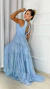 Vestido Longo Com Babados Três Marias Sem Manga Azul Serenety na internet