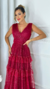 Vestido Longo Com Babados Três Marias Sem Manga Marsala na internet
