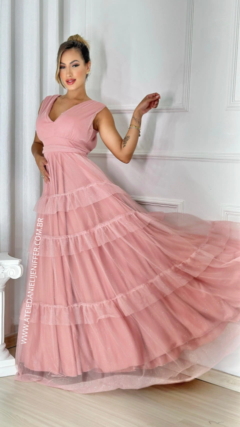 Vestido Longo Com Babados Três Marias Sem Manga Rose