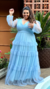 Vestido Longo Manga Longa Três Maria Azul Serenety Plus Size na internet