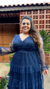 Vestido Longo Manga Longa Três María Azul Marinho Plus Size - loja online