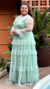 Vestido Longo De Manga Longa Três Maria Verde Plus Size - comprar online