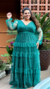 Vestido Longo De Manga Longa Três Maria Verde Plus Size