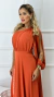 Vestido Londo Beatriz Terracota Manga Nula Com Abertura Lateral - comprar online