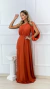 Vestido Londo Beatriz Terracota Manga Nula Com Abertura Lateral