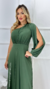 Vestido Longo Beatriz Verde Oliva Manga Nula Com Abertura Lateral - comprar online