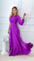 Vestido Longo Beatriz fúcsia Manga Nula Com Abertura Lateral