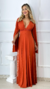 Vestido Longo Antonella Terracota Manga Capa