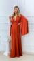 Vestido Longo Antonella Terracota Manga Capa - ♡ Atelie Danieli Jeniffer |  Vestidos de Festa