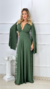 Vestido Longo Antonella Verde Oliva Manga Capa