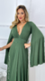 Vestido Longo Antonella Verde Oliva Manga Capa - comprar online
