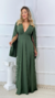 Vestido Longo Antonella Verde Oliva Manga Capa na internet