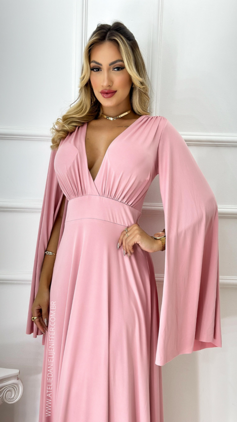 Vestido Longo Antonella Rose Manga Capa