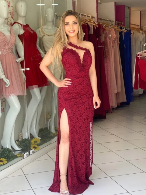 Vestido Rendado Ombro Só Sereia Com Fenda Debora