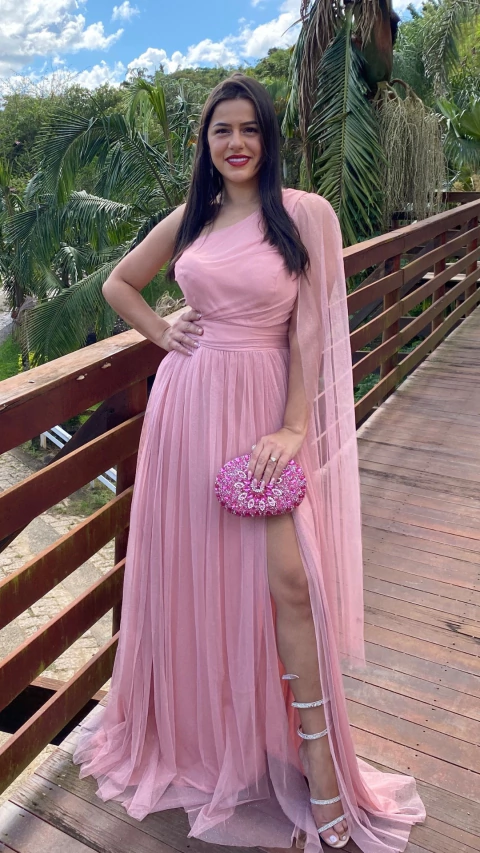 Vestido Longo Rafa Rose Alça Ùnica Manga Solta