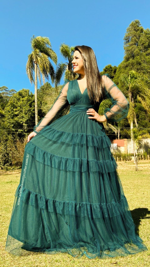 Vestido Longo Verde Três Marias De Manga Longa