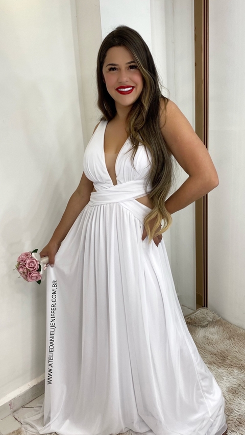 Vestido Longo Branco Com Decote Duda