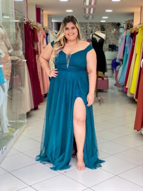 Vestido Ombro A Ombro Verde Com Fenda Isabelly