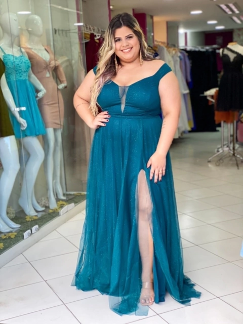 Vestido Ombro A Ombro Verde Com Fenda Isabelly