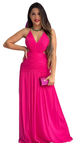 Vestido Nina Pink De Alça Sereia Com Grapeado mi