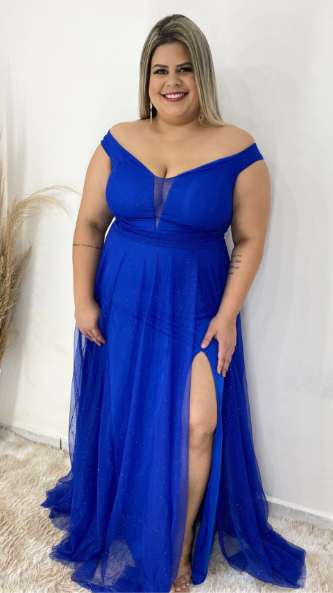 Vestido Longo Azul Royal Ombro a Ombro Isabelly - comprar online