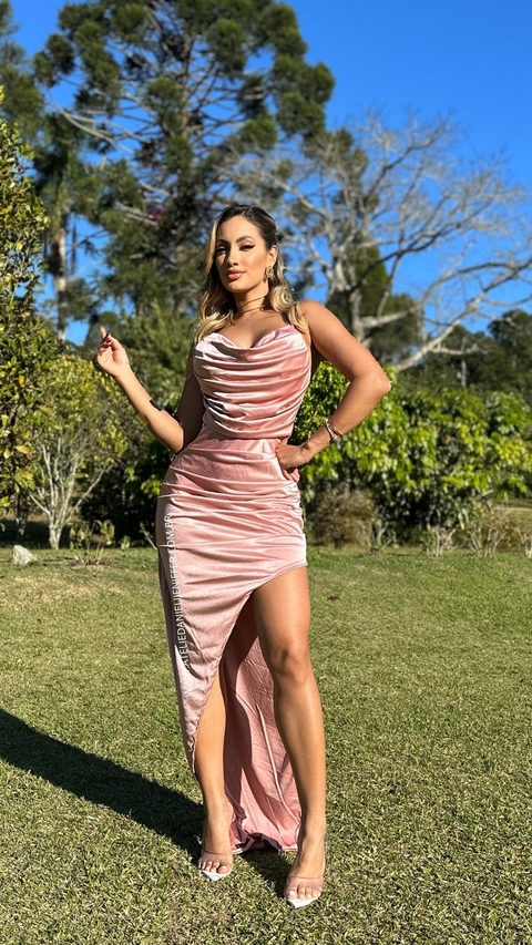 Vestido Longo Sereia Rose Com Alça E Fenda Maya
