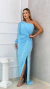 Vestido Longo Azul Serenety Bianca Manga Nula Com Abertura Lateral E Fenda na internet