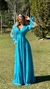 Vestido Longo Azul Tiffany De Manga Longa Laço - comprar online