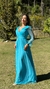Vestido Longo Azul Tiffany De Manga Longa Laço - ♡ Atelie Danieli Jeniffer |  Vestidos de Festa
