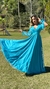 Vestido Longo Azul Tiffany De Manga Longa Laço