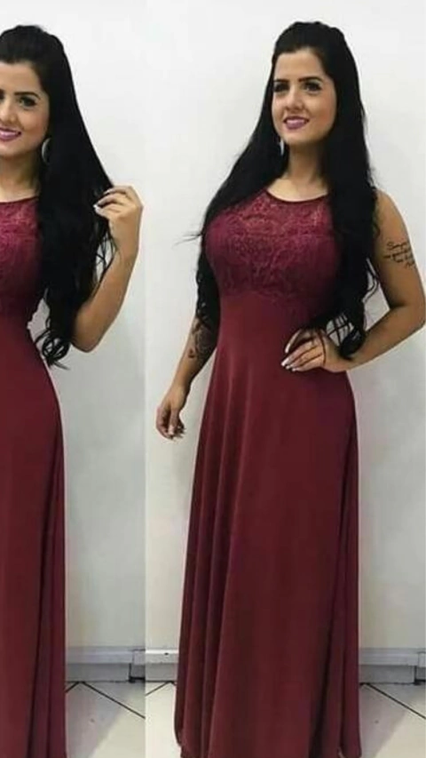Vestido Longo Marsala Com Renda Ana