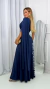 Vestido Longo Com Recortes Azul Marinho Alça Única Manga Solta E Fenda Mavi - ♡ Atelie Danieli Jeniffer |  Vestidos de Festa