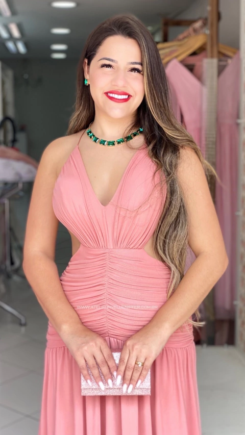 Vestido Nina Rose De Alça Sereia Com Grapeado
